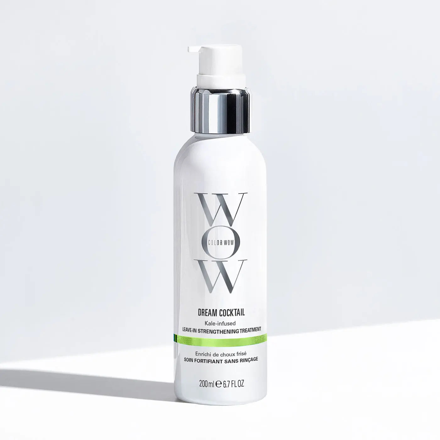 Color Wow kale infused dream cocktail shampoo bottle showcasing its nourishing benefits for healthier and stronger hair.