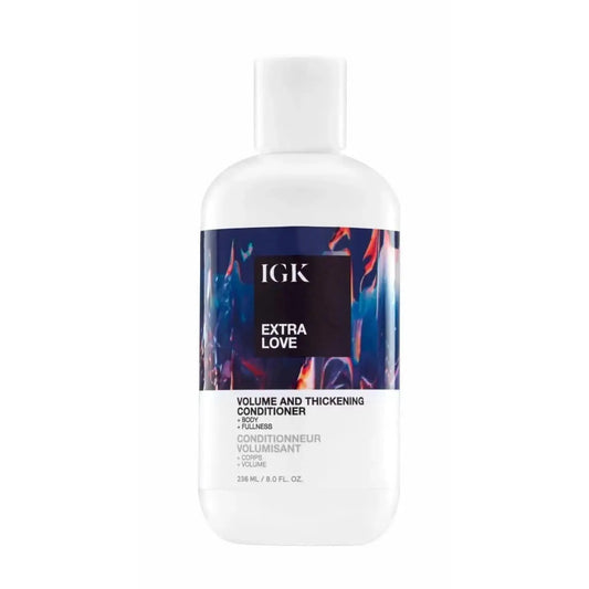 IGK Extra Love Volume & Thickening Conditioner from Jonathan Cole Beauty, featuring chia seed oil and Kakadu plum for deep hydration, volume, and shine in haircare routine.